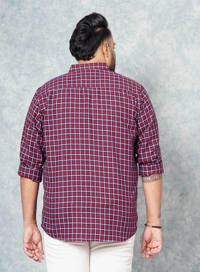 HARDSODA Men Plus Size Regular Fit Checkered Cutaway Collar Full Sleeves Casual Shirt