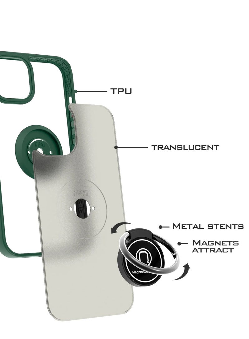 Wtech Finger Grip Magnetic Hold Kickstand Ring Finger With Built-In Iron Case Cover For Apple iPhone 15 2023 Dark Green  - Image 5