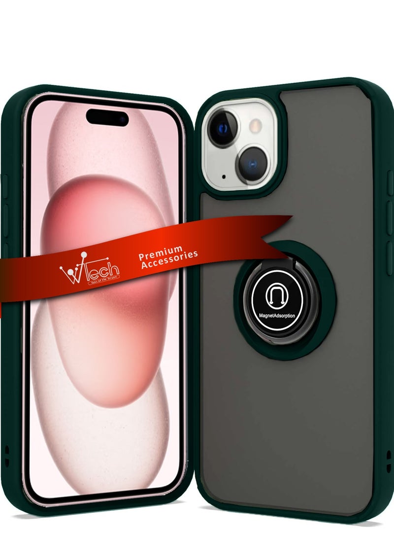 Wtech Finger Grip Magnetic Hold Kickstand Ring Finger With Built-In Iron Case Cover For Apple iPhone 15 2023 Dark Green  - Image 1