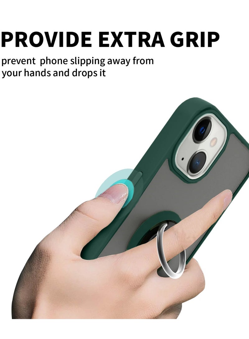 Wtech Finger Grip Magnetic Hold Kickstand Ring Finger With Built-In Iron Case Cover For Apple iPhone 15 2023 Dark Green  - Image 2