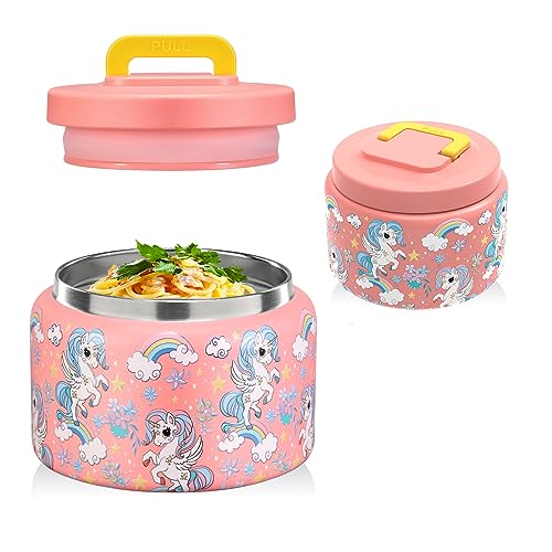 JXXM 8 Oz Thermo Food Jar for Hot Cold Food for Kids Insulated Lunch Containers Hot Food JarLeakProof Vacuum Stainless Steel Wide Mouth Lunch Soup Thermo for School PINKUnicorn
