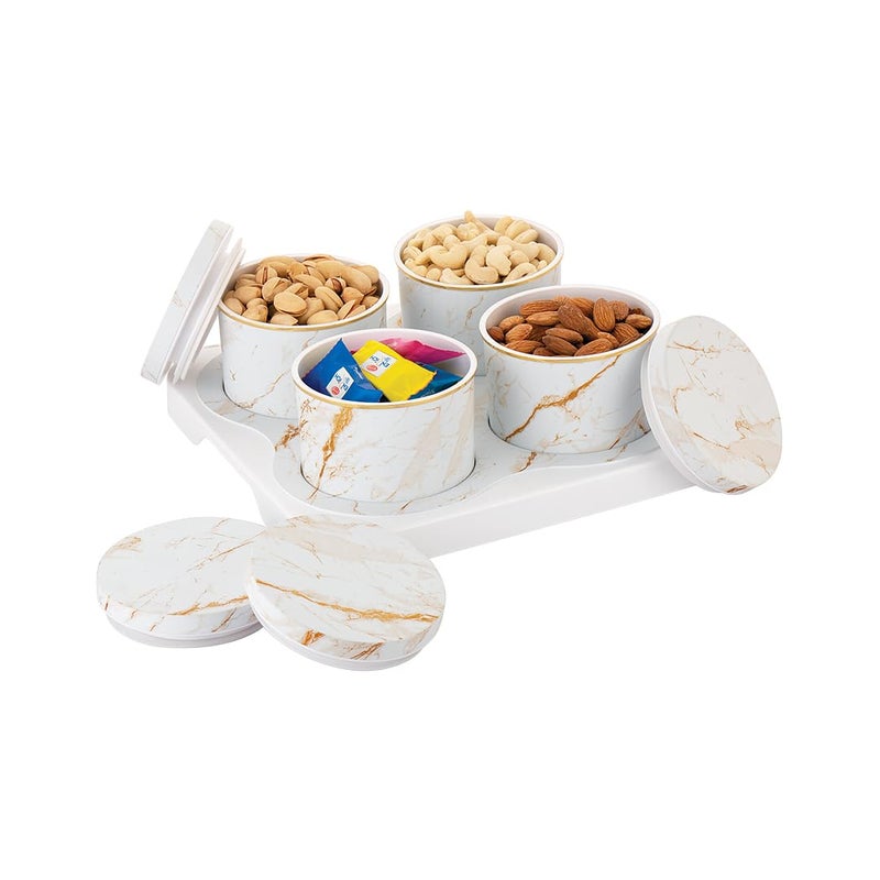 WARMEO FESTIVA Airtight Dry Fruit Container Tray SET of 4pcs (450ml each),Dry Food Storage Box I Premium Gifting Set I Multi-Purpose Box l Serving Sweets, Chocolates, Candy- Italian White - Image 2