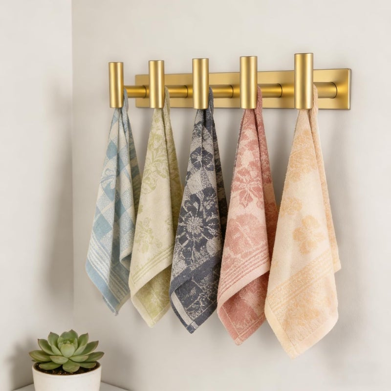 Gold Stainless Steel T Shaped Coat Hooks 5 Hooks Wall Mounted Clothes Hanger Rack for Bedroom Bathroom - Image 2