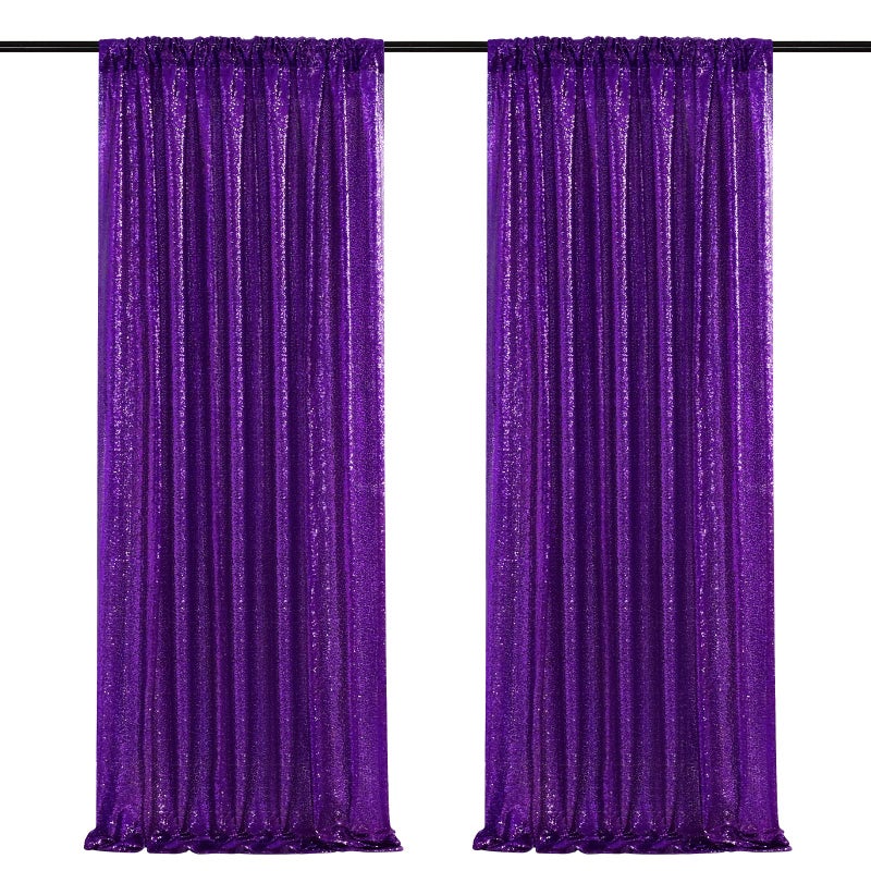 Purple Sequin Backdrop 2 Pieces 2ftx8ft Wedding Glitter Curtain Backdrop Arch Fabric Drapes for Baby Shower Birthday Party Decoration