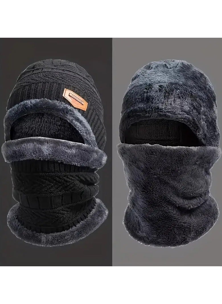 Loquat 3 Pcs Cuff Knit Hat  Neck Warmer  Gloves Set   Ear Protection Warm Hat Neck Cover Letter Patched Thermal Hat And Fleece Neck Warmer Scarf And Winter Full Finger Gloves For Women  Men - Image 5