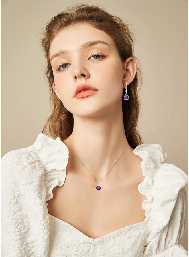 IFKM Genuine Birthstone Jewelry Set For Women Girls Silver Plated Cz Choker Infinity Necklace Teardrop Dangle Earrings For Birthday Gifts Bridal Bridesmaid Accessories Wedding Prom Anniversary Jewelry - Image 2