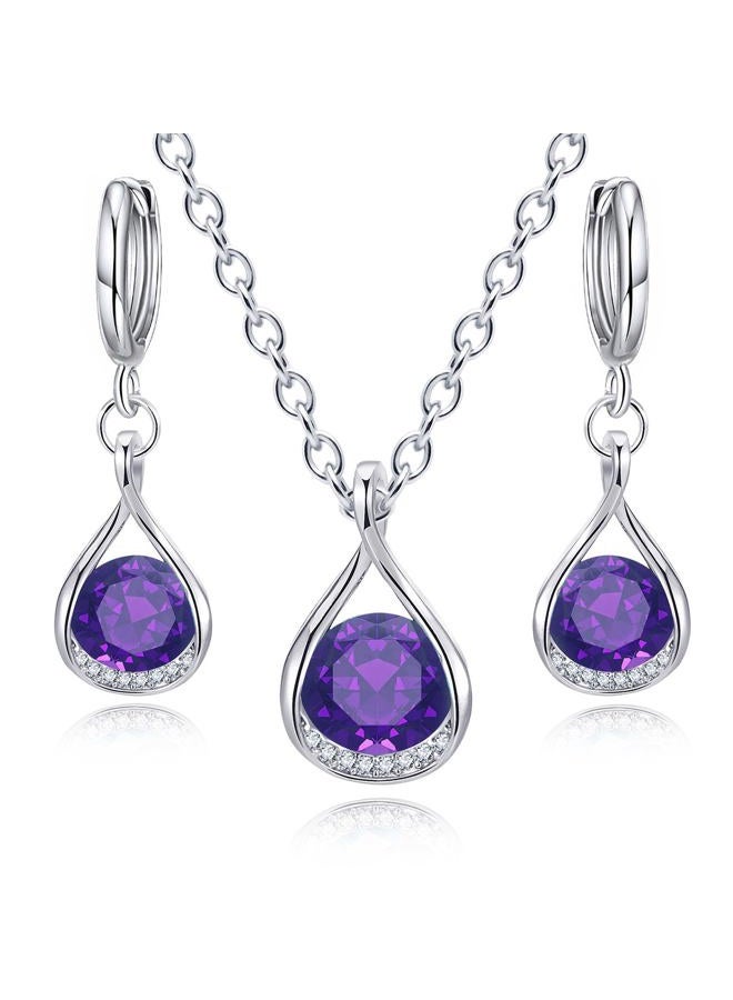 IFKM Genuine Birthstone Jewelry Set For Women Girls Silver Plated Cz Choker Infinity Necklace Teardrop Dangle Earrings For Birthday Gifts Bridal Bridesmaid Accessories Wedding Prom Anniversary Jewelry - Image 1