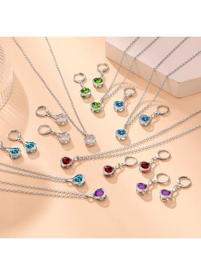 IFKM Genuine Birthstone Jewelry Set For Women Girls Silver Plated Cz Choker Infinity Necklace Teardrop Dangle Earrings For Birthday Gifts Bridal Bridesmaid Accessories Wedding Prom Anniversary Jewelry - Image 3
