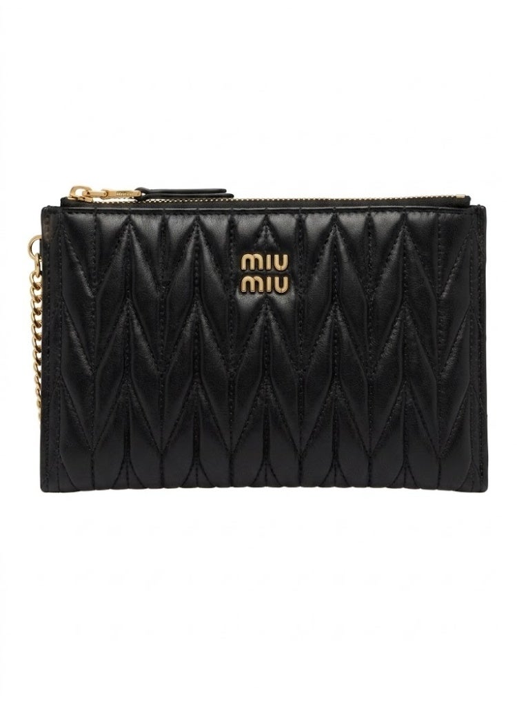 Miu Miu Matelassé Nappa Leather Pouch with Gold-Tone Hardware – Nero Black