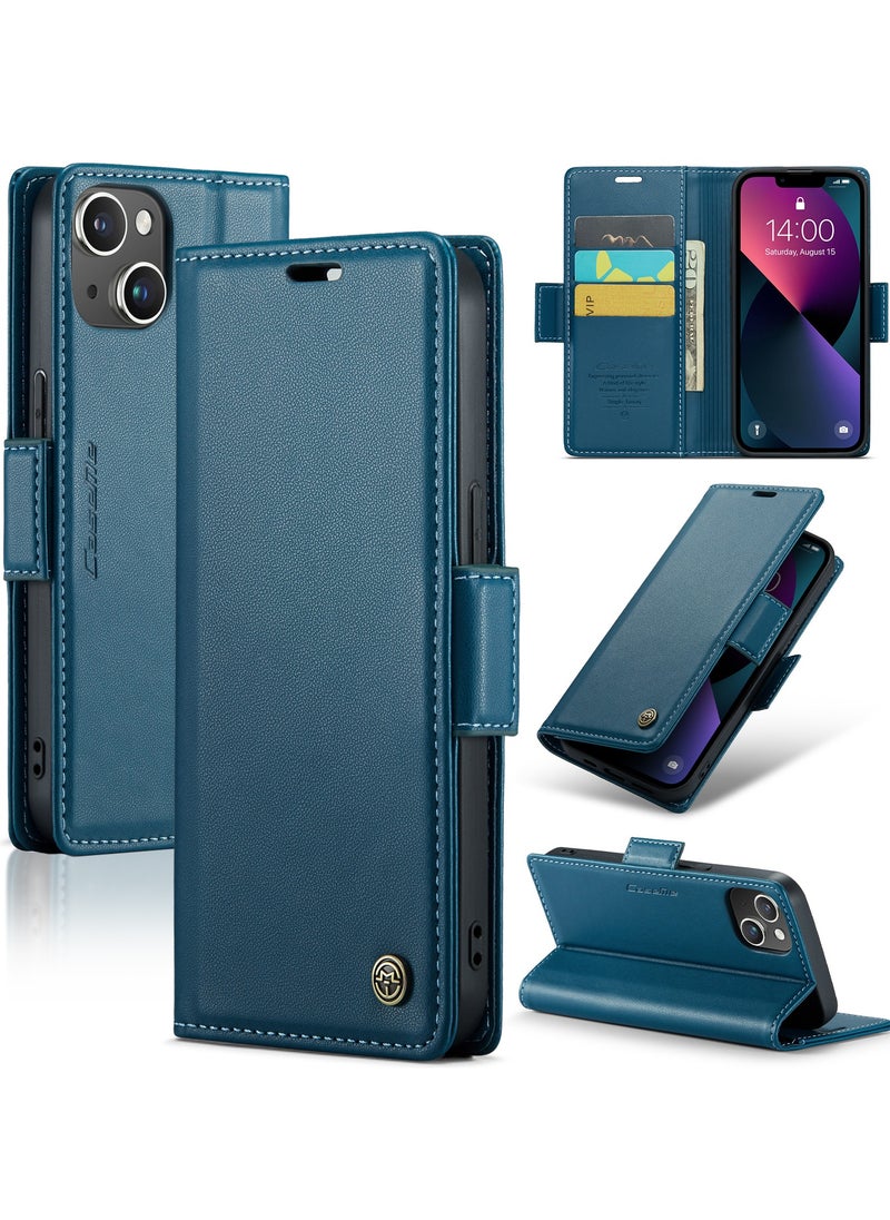 Flip Wallet Case for iPhone 14 Plus, Leather Magnetic Attachment Flip Case Blue  - Image 1
