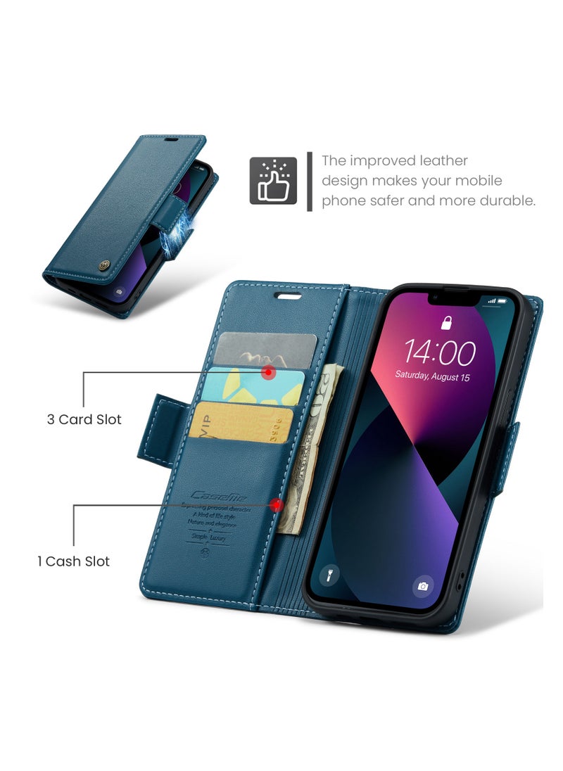 Flip Wallet Case for iPhone 14 Plus, Leather Magnetic Attachment Flip Case Blue  - Image 2