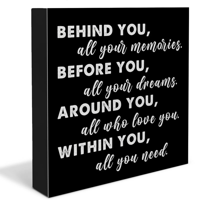YIDOU Graduation Quote Wood Box Sign Decor Desk Sign Positive Behind You All Your Memories Wooden Box Black Sign Rustic Home Shelf Wall Decoration Grad Gift (black) - Image 1