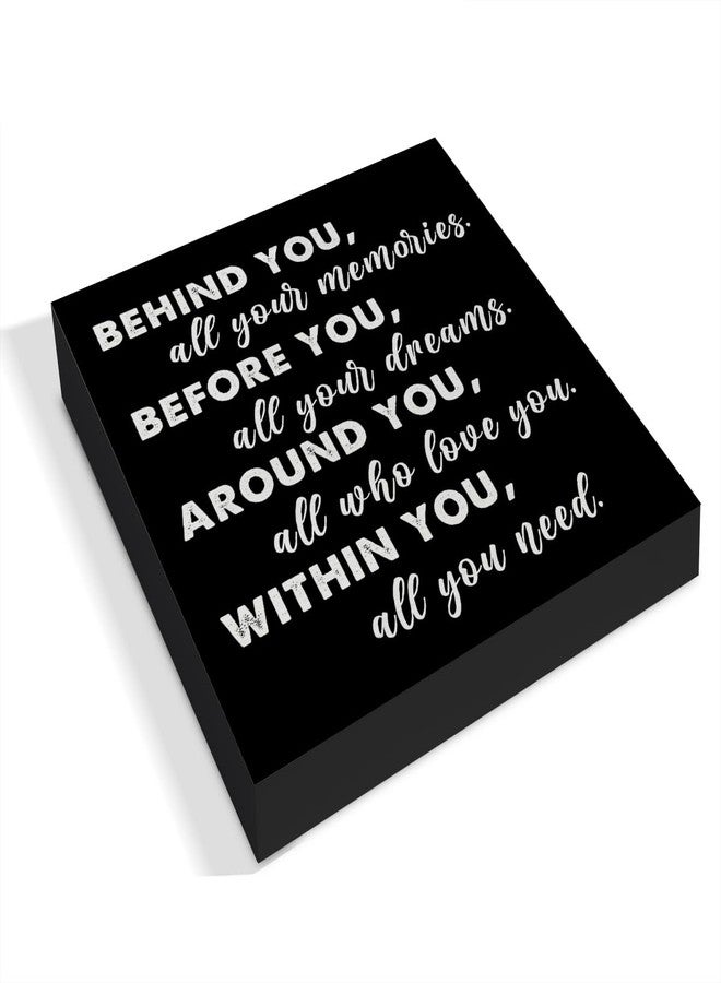 YIDOU Graduation Quote Wood Box Sign Decor Desk Sign Positive Behind You All Your Memories Wooden Box Black Sign Rustic Home Shelf Wall Decoration Grad Gift (black) - Image 2