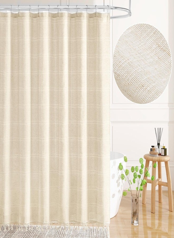 Craidlela Boho Farmhouse Shower Curtain Set with Tassel, Modern Bohemian French Country Chic Bathroom Shower Curtain Set with PEVA Liner, Linen Fabric Shower Curtain,72x72 - Beige/Cream - Image 2