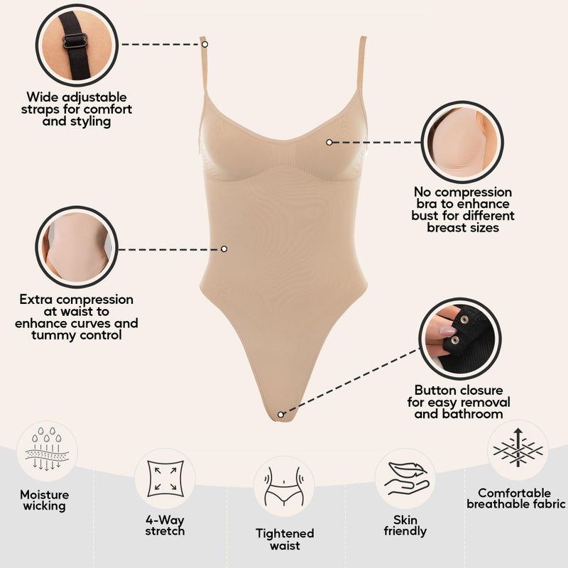 herslims Shapewear Tummy Control Bodysuit Thong: Sculpting Shaper Tank Top Shapewear Bodysuit: Snatched Waist Slimming Body Suit - Image 3