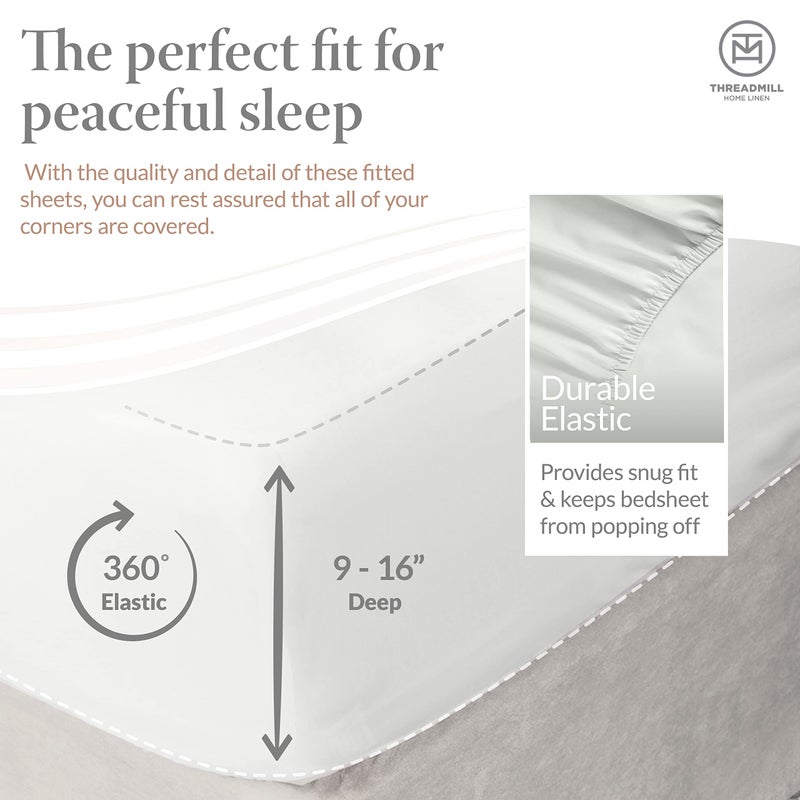 Threadmill Cotton Queen Sheet Set  500 Thread Count Bed Sheets  100% Cotton Sheets Set for Queen Size Bed  Smoother Than Egyptian Cotton Claims  4 Pc Set with Deep Pockets  Light Grey - Image 4