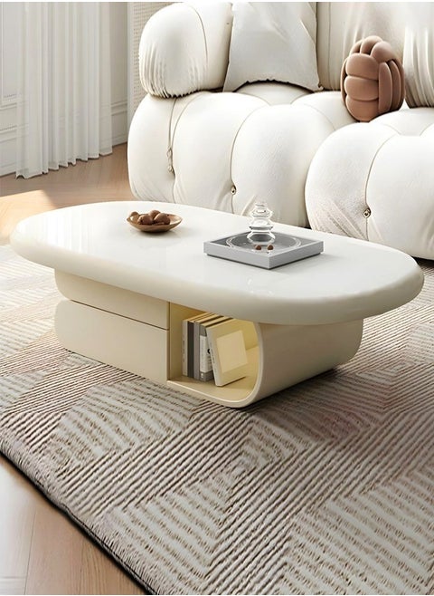 Modern Shaped Light Luxury Design Nordic Style Coffee Table Centre Table with Open compartment and drawers for Living Room and Office 110x60x42 cm
