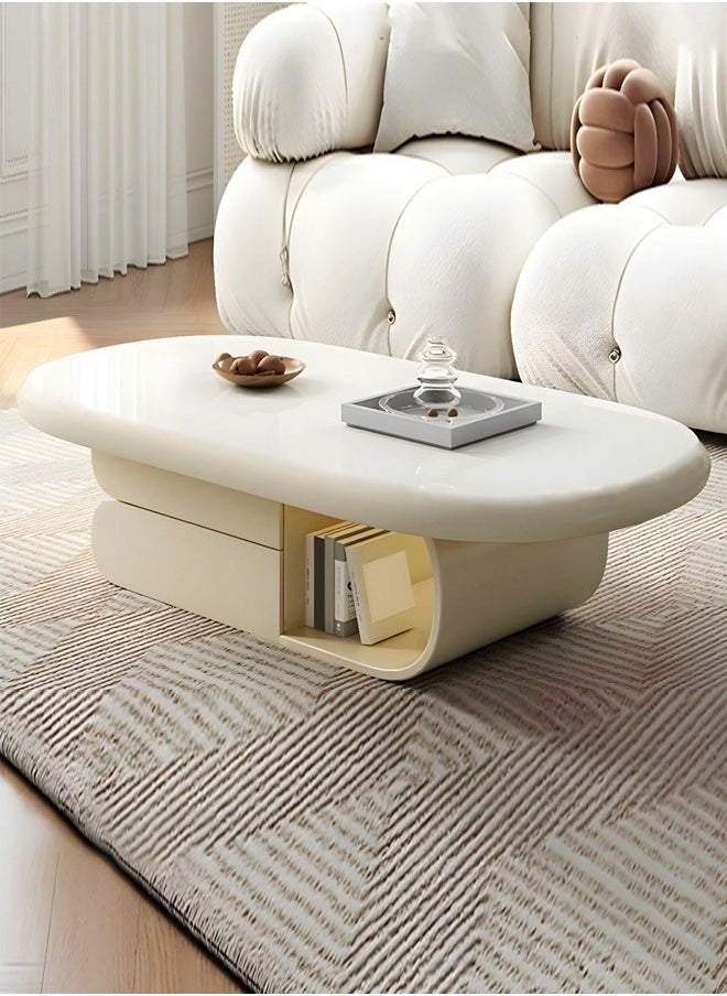 Raffine Modern Shaped Light Luxury Design Nordic Style Coffee Table Centre Table with Open compartment and drawers for Living Room and Office 110x60x42 cm  - Image 1