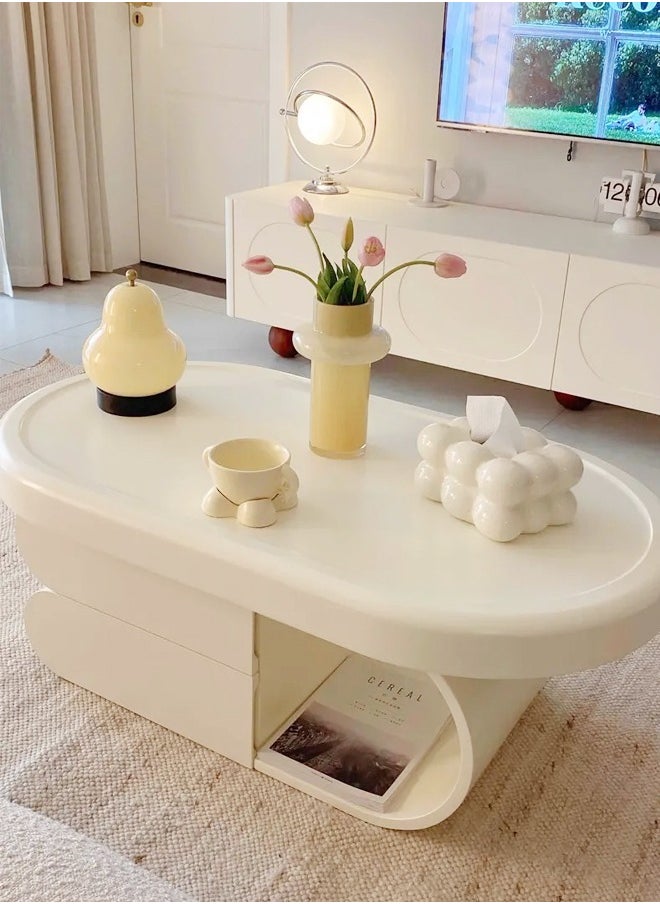 Raffine Modern Shaped Light Luxury Design Nordic Style Coffee Table Centre Table with Open compartment and drawers for Living Room and Office 110x60x42 cm  - Image 3