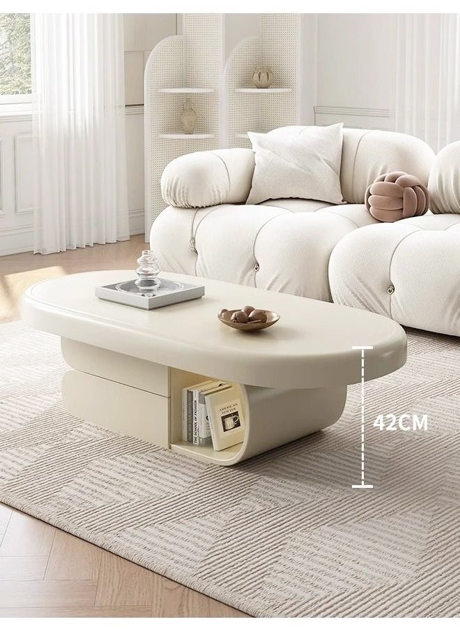 Raffine - Modern Shaped Light Luxury Design Nordic Style Coffee Table Centre Table with Open compartment and drawers for Living Room and Office 110x60x42 cm - Image 1