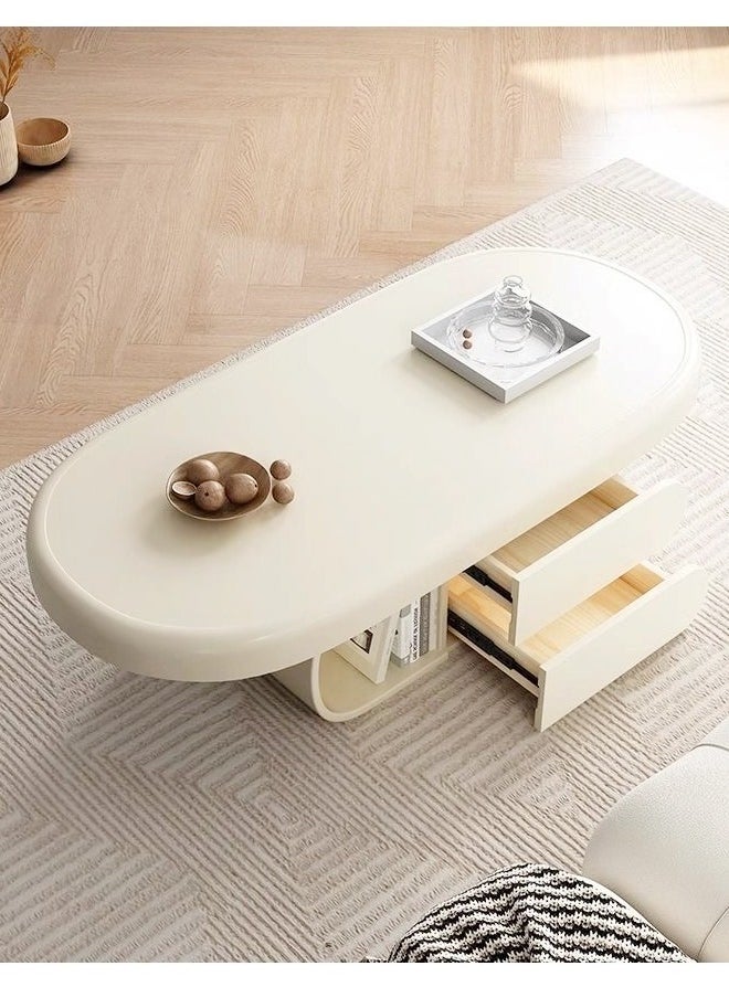 Raffine - Modern Shaped Light Luxury Design Nordic Style Coffee Table Centre Table with Open compartment and drawers for Living Room and Office 110x60x42 cm - Image 1
