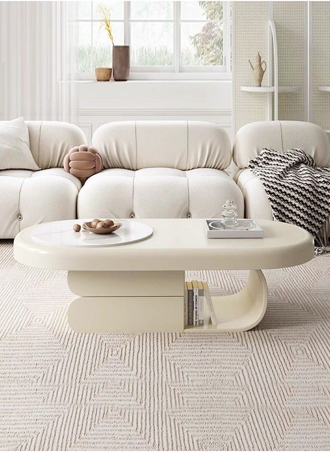 Raffine - Modern Shaped Light Luxury Design Nordic Style Coffee Table Centre Table with Open compartment and drawers for Living Room and Office 110x60x42 cm - Image 1