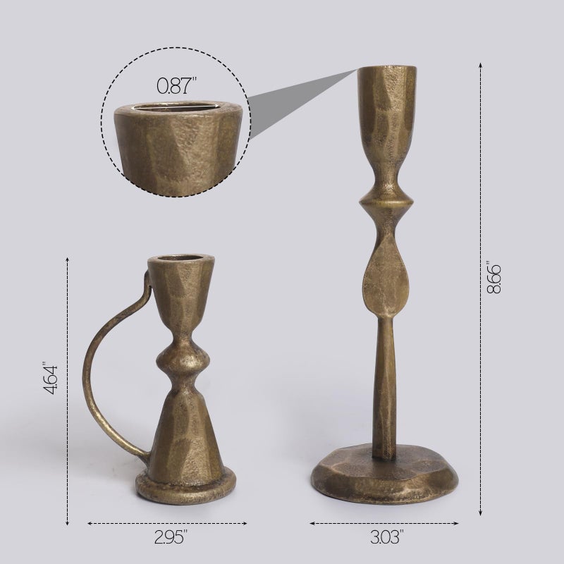SUJUN Antique Brass Cast Iron Candle Holders Set of 2 â€“ Vintage Decorative Taper Candlesticks for Table Centerpieces and Home Decor - Image 2