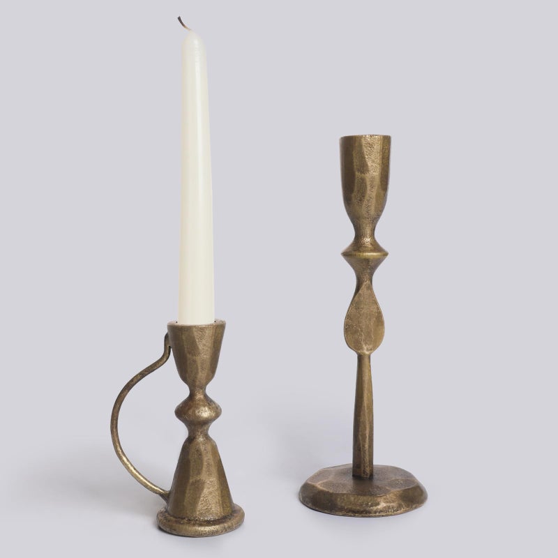 SUJUN Antique Brass Cast Iron Candle Holders Set of 2 â€“ Vintage Decorative Taper Candlesticks for Table Centerpieces and Home Decor - Image 1