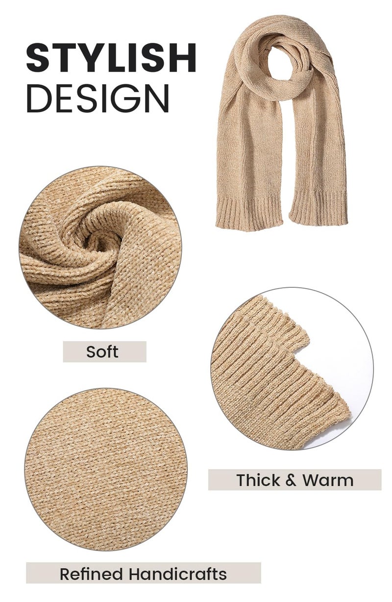 Pleneal Scarf for Women,Soft Chenille Winter Scarves, Womens Warm Scarf for Cold Weather,Light Brown - Image 3