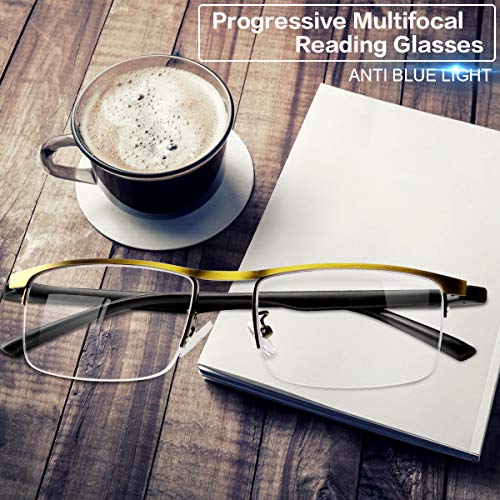 MIRYEA Progressive Multifocus Computer Reading Glasses Blue Light Blocking Multifocal Readers for Men and Women Multi Focus Eyeglasses Eyewear Anti Glare Light Weight TR90 Semi-rimless Frame - Image 3