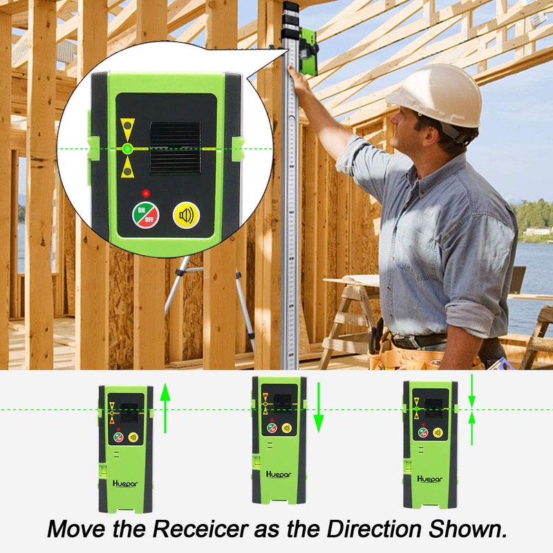 Huepar Laser Detector LR-6RG for Laser Level, Compatible with Huepar & Pro Laser Levels with Pulse Mode Only, Detect Green&Red Beams Laser Receiver, Up to 200Ft, Three-Side LED Display, Clamp Included - Image 3