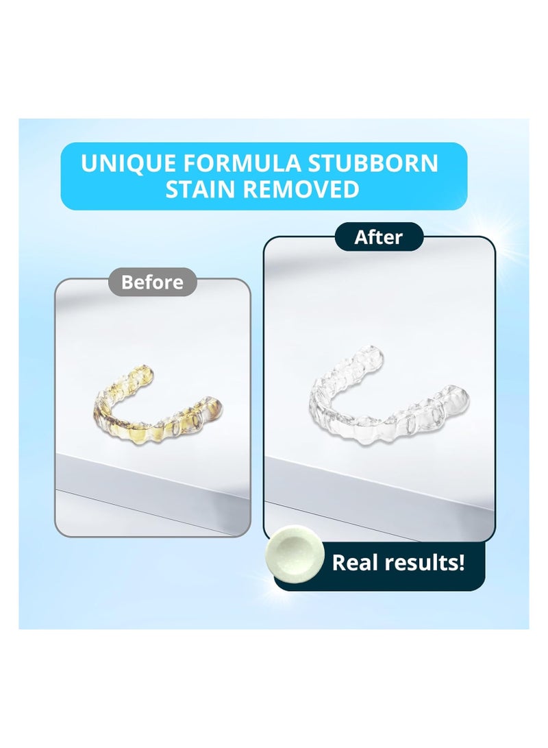 SOLARAE 30 قرص لتنظيف الأسنان الاصطناعية للمواءمة، أقراص تنظيف المثبت، واقي الفم والليل، يزيل رائحة الفم، يعمل مع جهاز تنظيف المثبت بالموجات فوق الصوتية وجهاز تنظيف المثبت، بنكهة النعناع - Image 2