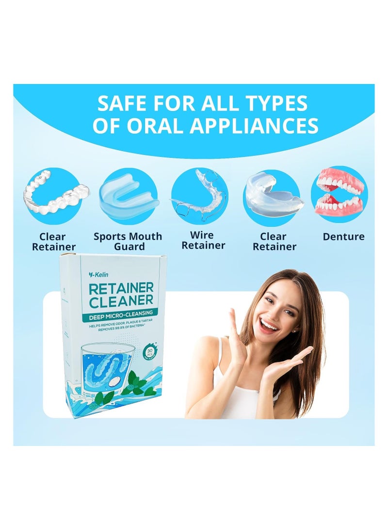 SOLARAE 30 قرص لتنظيف الأسنان الاصطناعية للمواءمة، أقراص تنظيف المثبت، واقي الفم والليل، يزيل رائحة الفم، يعمل مع جهاز تنظيف المثبت بالموجات فوق الصوتية وجهاز تنظيف المثبت، بنكهة النعناع - Image 3