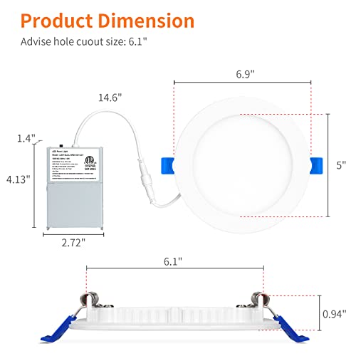 Meconard 6 Pack 6 Inch 5CCT LED Recessed Lighting with Night Light, 2700K/3000K/3500K/4000K/5000K Selectable Ultra-Thin LED Recessed Ceiling Lights, 12W=110W, 1050LM, Dimmable Canless Wafer Downlight - Image 5