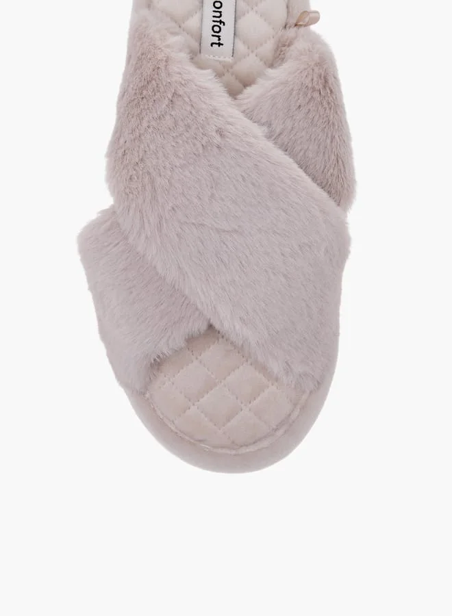 Le Confort Women Faux Fur Textured Bedroom Slippers