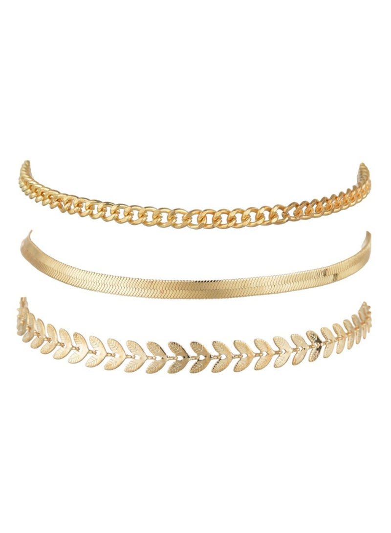 AuliceVerse Women's Stainless Steel Anklet Set of 3 Flat Snake Chain & Wheat Pattern Dainty Layered Anklets for Daily Wear & Summer Beach - Image 2