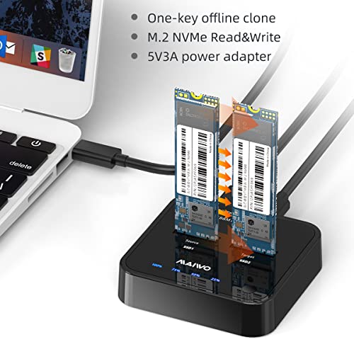 MAIWO K3016P Dual-Bay M.2 NVMe Docking Station, USB-C 3.1 Gen2 10Gbps, Offline One-Key Clone, Tool-Free SSD Enclosure for 2242/2260/2280/22110 PCIe NVMe SSDs – Compatible with Windows/Mac/Linux - Image 4