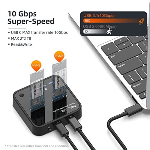 MAIWO K3016P Dual-Bay M.2 NVMe Docking Station, USB-C 3.1 Gen2 10Gbps, Offline One-Key Clone, Tool-Free SSD Enclosure for 2242/2260/2280/22110 PCIe NVMe SSDs – Compatible with Windows/Mac/Linux - Image 5