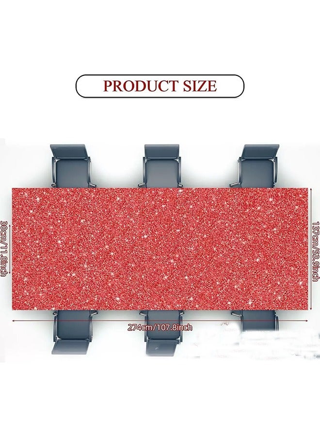 2 Piece Red Birthday Disposable Party Tablecloth Printed Plastic Table Cover Glitter Diamonds Happy Birthday Background for Girl Wedding  - Image 2