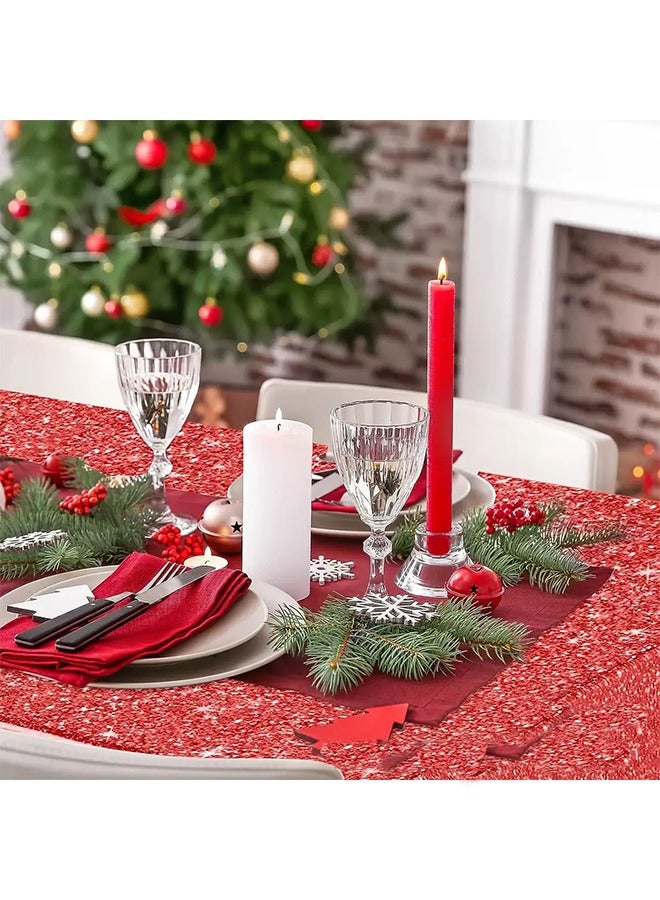2 Piece Red Birthday Disposable Party Tablecloth Printed Plastic Table Cover Glitter Diamonds Happy Birthday Background for Girl Wedding  - Image 3
