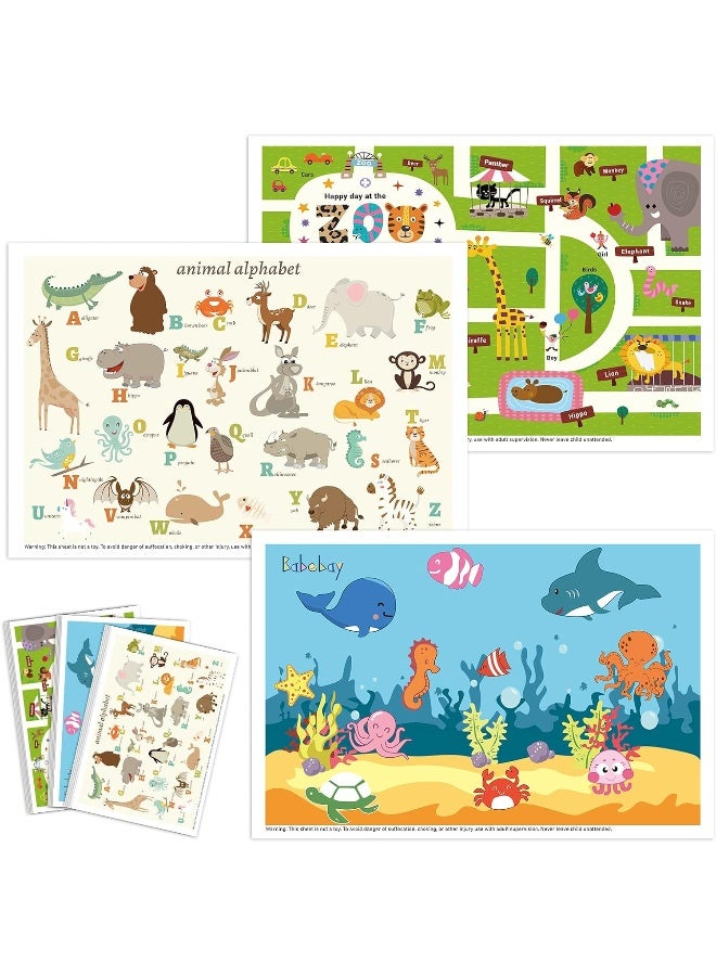 Babebay Disposable Placemats for Baby, 60 Pack Sticky Toddler Placemat for Restaurants, Dining Table, Party, Travel, 12" x 18" with 3 Designs - Image 1