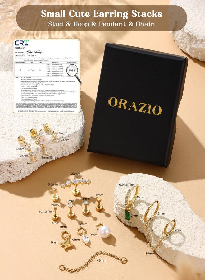ORAZIO 16G Cartilage Earrings for Women - 14K Gold Plated Flat Back Earrings Hypoallergenic Surgical Stainless Steel Stud Hoop Earrings Set for Sensitive Ears Daith Conch Tragus Helix Piercing Jewelry G1 - Image 4
