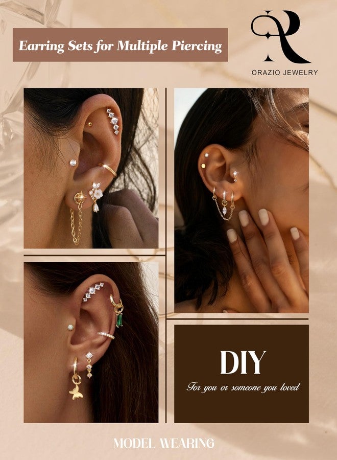 ORAZIO 16G Cartilage Earrings for Women - 14K Gold Plated Flat Back Earrings Hypoallergenic Surgical Stainless Steel Stud Hoop Earrings Set for Sensitive Ears Daith Conch Tragus Helix Piercing Jewelry G1 - Image 3