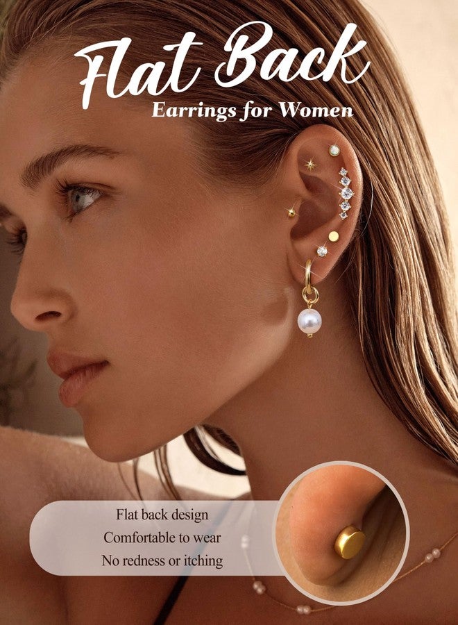 ORAZIO 16G Cartilage Earrings for Women - 14K Gold Plated Flat Back Earrings Hypoallergenic Surgical Stainless Steel Stud Hoop Earrings Set for Sensitive Ears Daith Conch Tragus Helix Piercing Jewelry G1 - Image 2