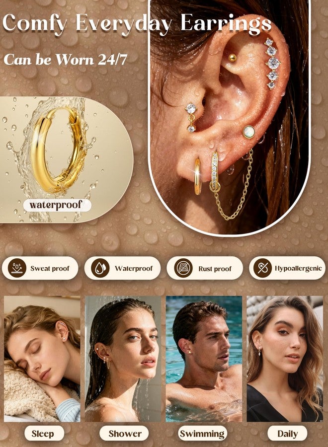 ORAZIO 16G Cartilage Earrings for Women - 14K Gold Plated Flat Back Earrings Hypoallergenic Surgical Stainless Steel Stud Hoop Earrings Set for Sensitive Ears Daith Conch Tragus Helix Piercing Jewelry G1 - Image 5