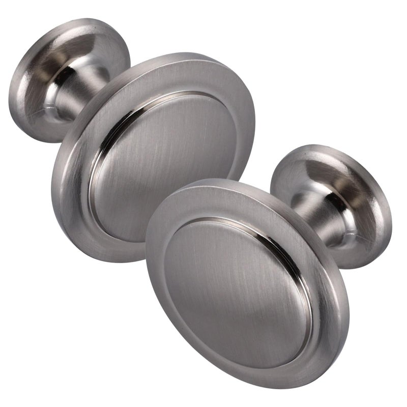 Brushed Silver Round Cabinet Knobs 2 Pack Single Hole Drawer Pulls For Kitchen Bathroom Furniture - Image 2