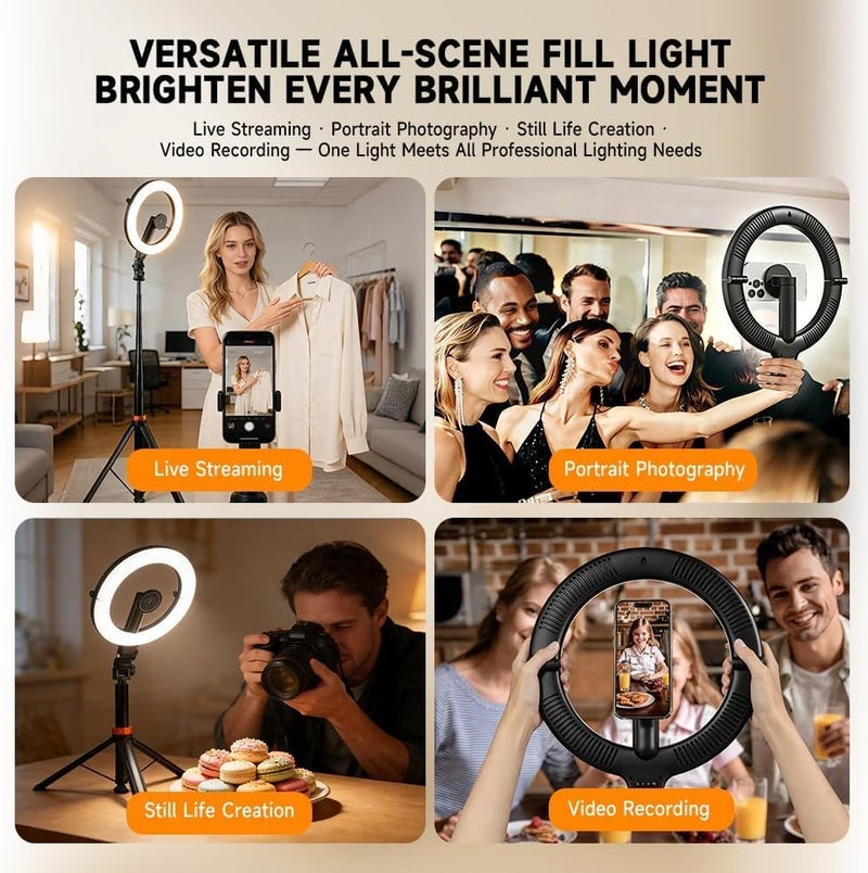 Highdas 10 Inch FoldAble Magnetic Ring Light with Pop Up Tripod for iPhone Mag Safe,5000mAh Rechargeable Ring Light 3000k-6500K Phone Tripod with Light for Video, Photography, Live Stream, TikTok, YouTube - Image 3