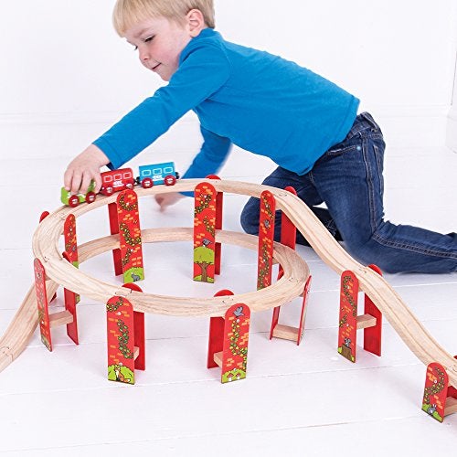 Bigjigs Rail High Level Wooden Train Track | Great Starter Expansion & Connectors Pack for Wood Railway Sets | Toy Pack Comes with Bridge & Ramp | Ideal Educational Kids Gifts for Boys & Girls Age 3+ - Image 3