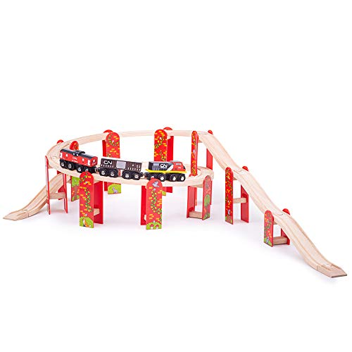 Bigjigs Rail High Level Wooden Train Track | Great Starter Expansion & Connectors Pack for Wood Railway Sets | Toy Pack Comes with Bridge & Ramp | Ideal Educational Kids Gifts for Boys & Girls Age 3+ - Image 1