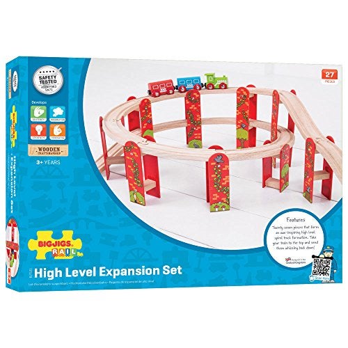 Bigjigs Rail High Level Wooden Train Track | Great Starter Expansion & Connectors Pack for Wood Railway Sets | Toy Pack Comes with Bridge & Ramp | Ideal Educational Kids Gifts for Boys & Girls Age 3+ - Image 5
